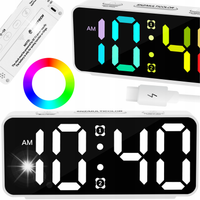 BUDZIK ZEGAR ELEKTRONICZNY LED CYFROWY STOJĄCY GŁOŚNY KOLOROWY + KABEL USB