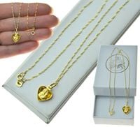 Złoty Łańcuszek z Medalikiem 585 Matki Boskiej z dzieciątkiem Na Komunię