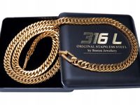 ZŁOTA BRANSOLETA + ŁAŃCUSZEK STAL 316L PANCERKA