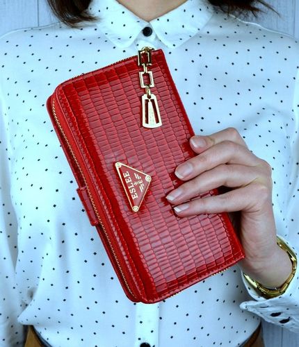 PORTFEL DAMSKI PODWÓJNY Czerwony Organizer Duży stylowy na Arena.pl