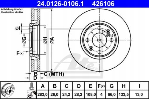 TARCZA HAM PRZOD 283X26 V ATE na Arena.pl