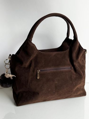 Torebka Flora&Co duża czekoladowa zamsz eco zamszowa breloczek brąz shopper na Arena.pl