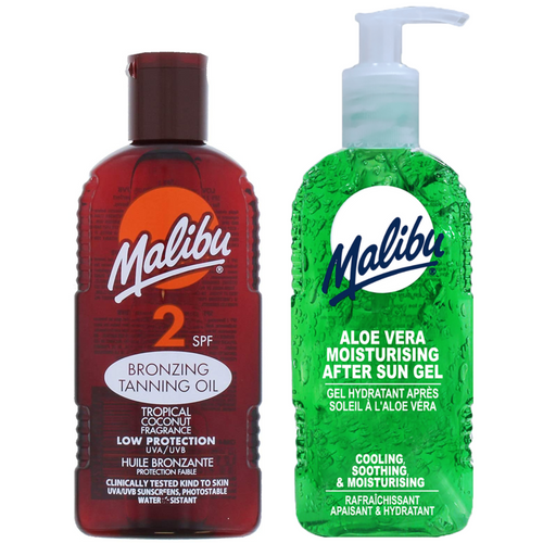 Malibu Olejek Do Opalania SPF2 200ml + Aloe Żel Po Opalaniu 200ml na Arena.pl