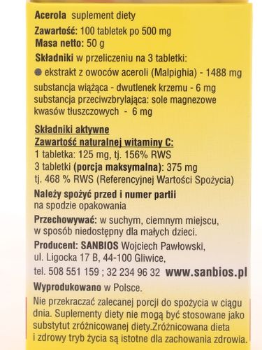 Acerola 500mg - Sanbios - 100tab na Arena.pl