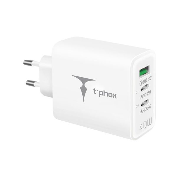 ŁAD SIEC T-PHOX FLEXI 40W 2xUSB-C/USB WHITE zdjęcie 1