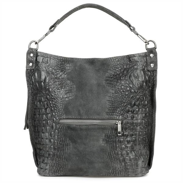 VERA PELLE torebka zamszowa worek kroko z paskiem na ramię V476 c.szara zdjęcie 3