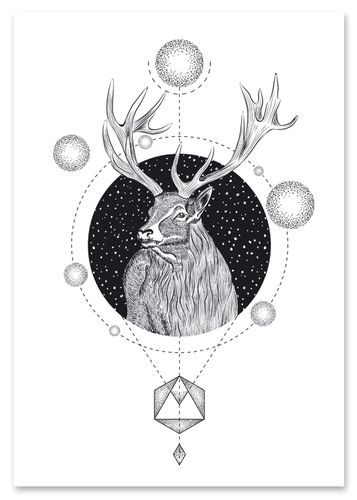 Plakat czarnobiały jeleń geometria 21x29,7 cm A4 na Arena.pl