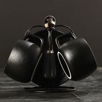 Filiżanka Do Kawy w Stylu Vintage - Z Łyżeczką - Klasa i Elegancja Czarny 2 Szt 220ml