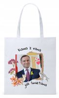 Prezydent Andrzej Duda Torba Eco Biała Shopper Z Nadrukiem Ze Zdjęciem