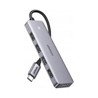 HUB Rozdzielacz USB-C - 4x USB 3.2 z portem zasilania USB-C szary