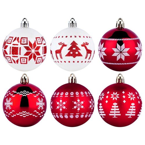 30x Bombki Choinkowe Świąteczne Nietłukące Białe Czerwone Zestaw Bombek na Arena.pl