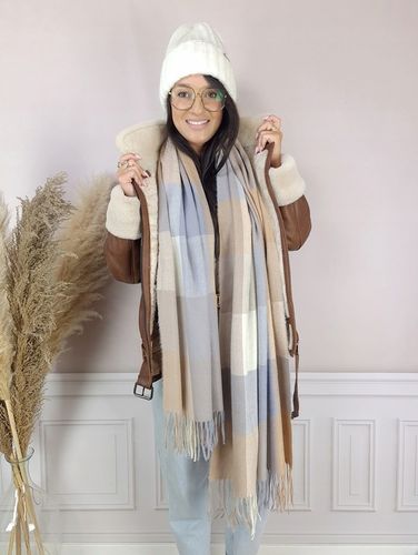 Stylowy CIEPŁY SZAL damski długi DUŻY szalik W MODNĄ KRATĘ JESIENNY, na Arena.pl