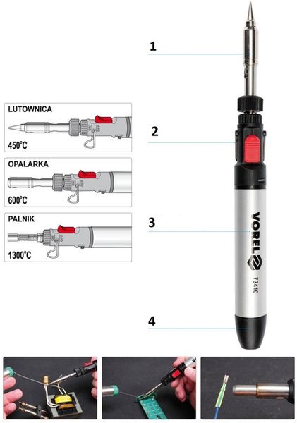 VOREL LUTOWNICA GAZOWA BUTAN OPALARKA PALNIK 3w1 70W 450-1300°C VOREL 73410 zdjęcie 9