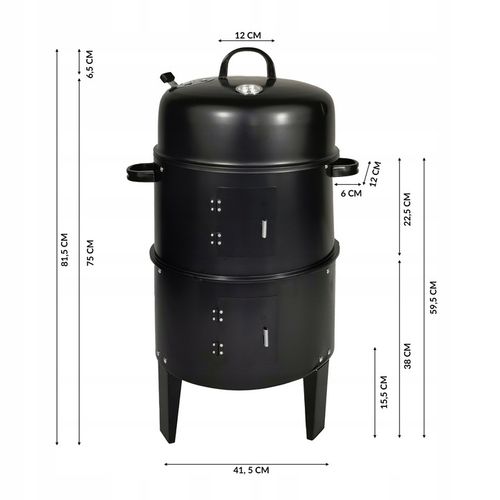 DOMOWA WĘDZARNIA GRILL WĘGLOWY Z TERMOMETREM 3 RUSZTY BBQ 1004 na Arena.pl