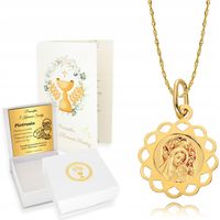 Złoty Łańcuszek 333 Medalik Kwiatek Chrzest Komunia ZŁOTO 333 Grawer