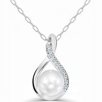 NASZYJNIK SREBRNY DAMSKI ŁAŃCUSZEK Z ZAWIESZKĄ PERŁA ELEGANCKI SREBRO