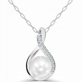 NASZYJNIK SREBRNY DAMSKI ŁAŃCUSZEK Z ZAWIESZKĄ PERŁA ELEGANCKI SREBRO