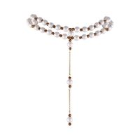 choker z krawatką z pereł satynowych i czekoladowych koralików