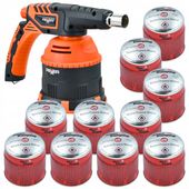 PROFESJONALNY PALNIK GAZOWY PIEZO + 10x KARTUSZ LAMPA LUTOWNICZA