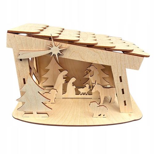 ŚWIĄTECZNA SZOPKA Z DREWNA BETLEJEM STAJENKA Z LAMPKAMI STOJĄCA OZDOBA 22CM na Arena.pl