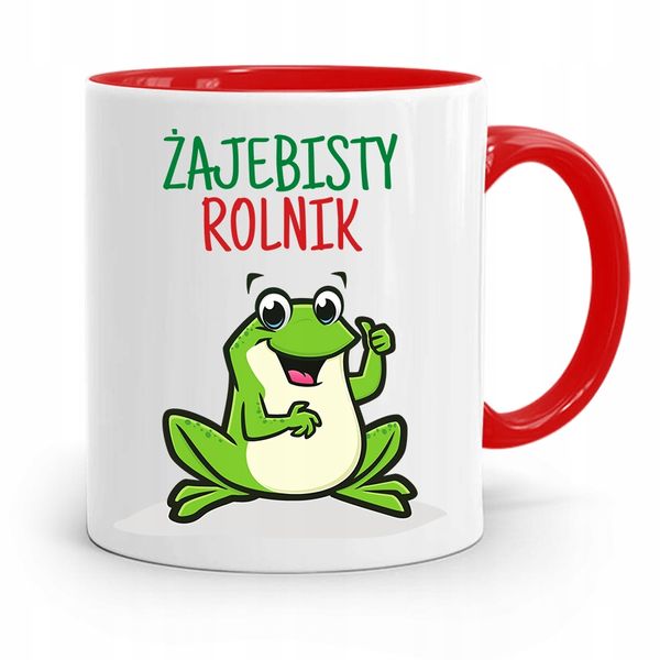 Dla Rolnika Kubek Czerwony Żajebisty Rolnik Z Nadrukiem Ze Zdjęciem zdjęcie 1