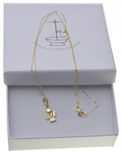 Złoty Łańcuszek z Medalikiem 585 z aniołkiem Na CHRZEST+ Prezent na Arena.pl