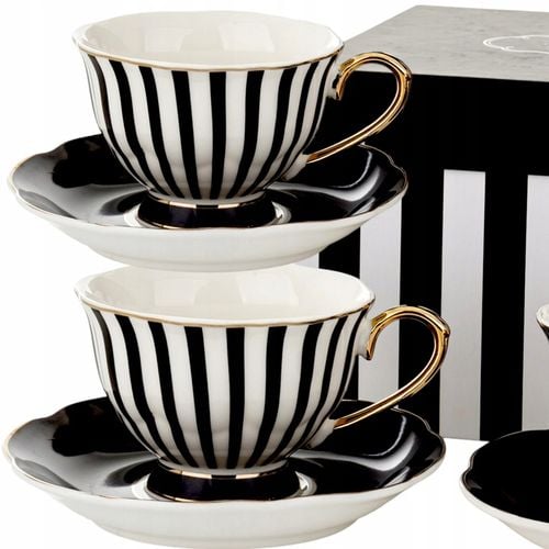 Komplet filiżanek porcelanowych 220 ml 2szt. biało-czarne złote zestaw na Arena.pl