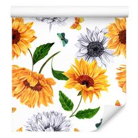 Tapeta do jadalni kwiaty słoneczniki motyle liście