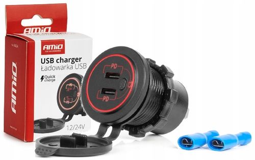 Ładowarka samochodowa z gniazdami 2xUSB-C wodoodporna z włącznikiem 12V 24V na Arena.pl