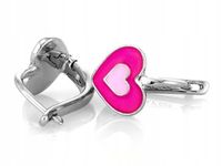 Kolczyki srebrne 925 z różowym serduszkiem angielskie dla dziewczynki modne