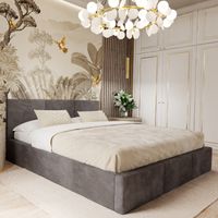 ŁÓŻKO TAPICEROWANE 160x200 ŁÓŻKO PODWÓJNE Z POJEMNIKIEM GRAFITOWE