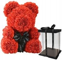 Miś z Róż 40cm Rose Bear Czerwony z Kokardą Pudełko Prezent