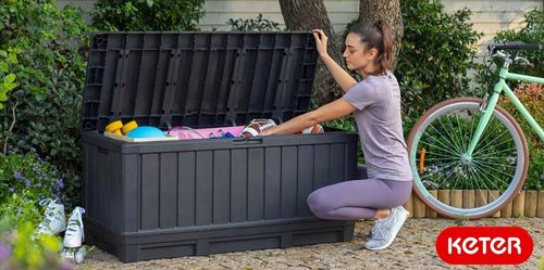 KETER KENTWOOD 350L SKRZYNIA OGRODOWA ANTRACYT SCHOWEK SIEDZISKO POJEMNIK na Arena.pl