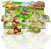 Układanka montessori Dźwiękowa Puzzle z uchwytami Drewniane Grające Zoo