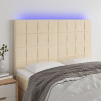 Zagłówek do łóżka z LED, kremowy, 144x5x118/128 cm, tkanina