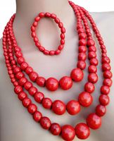 GÓRALSKIE CZERWONE KORALE DREWNIANE ZESTAW FOLK POTRÓJNE STOPNIOWANE LUDOWE