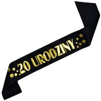 Czarna szarfa ze złotym nadrukiem 20 urodziny