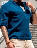 Klasyczna Letnia koszula męska z bawełny Granatowa