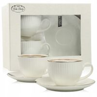 ZESTAW FILIŻANEK Z TALERZYKAMI NA PREZENT 250 ML PORCELANA DO KAWY HERBATY