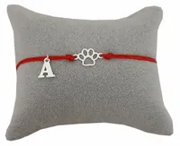 Bransoletka sznurkowa ŁAPKA psa kota dowolna LITERKA SREBRO 925