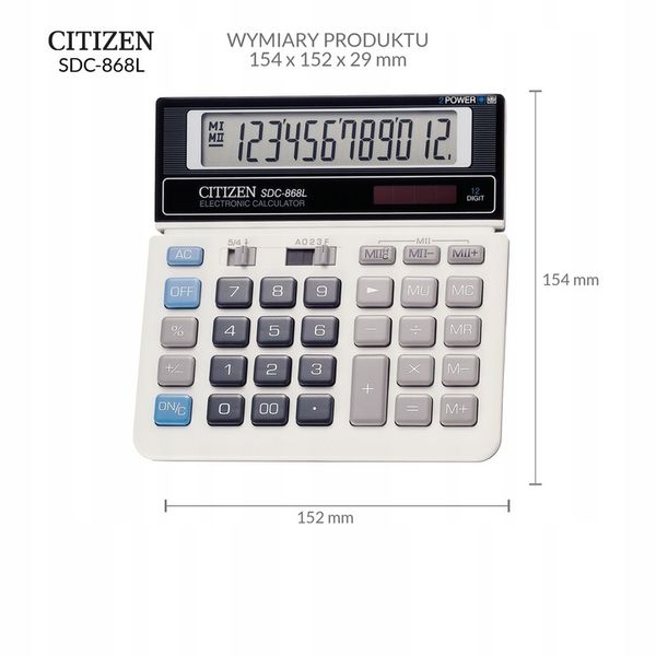 Kalkulator biurowy CITIZEN SDC-868L 12-cyfrowy zdjęcie 4