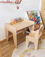 Drewniane biurko rosnące razem z dzieckiem naturalne