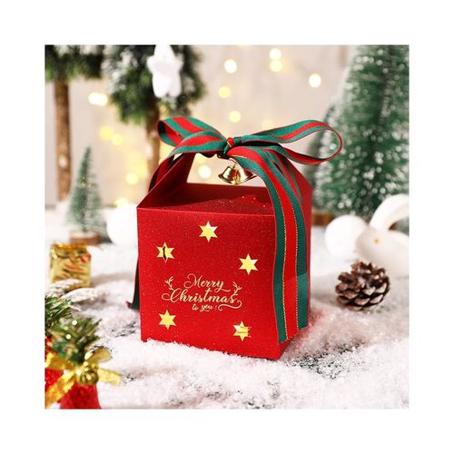 pudełko prezentowe ozdobne czerwone, merry christmas z kokardą 10x10x10 cm na Arena.pl