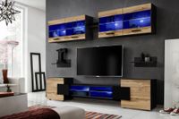 Pan Igiełka - Meblościanka do Salonu Czarny Dąb Wotan, Zestaw Mebli