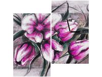 60X60CM ZEGAR KOMPOZYCJA TULIPANÓW OBRAZ DREWNO ŚCIAN KWADRAT