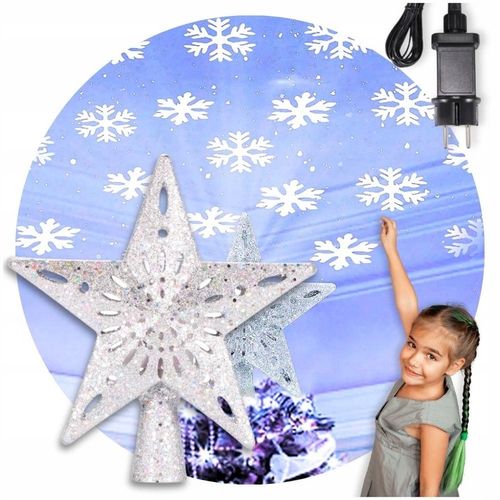 ŚWIECĄCA GWIAZDA OZDOBA NA CHOINKĘ LED Z PROJEKTOREM CZUBEK SREBRNA NA PRĄD na Arena.pl