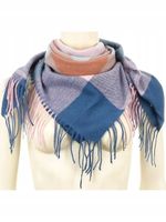 Versoli - miękka i ciepła chusta z frędzlami krata ciemny róż szary 3# HIT