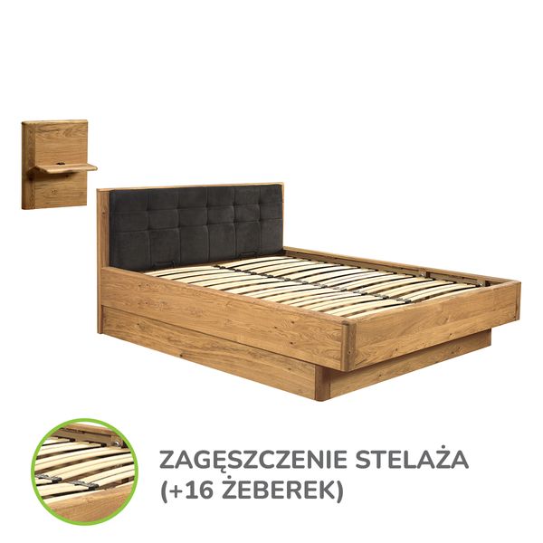Łóżko dębowe Orio z zagęszczonym stelażem 140x200 + panel lewy zdjęcie 1