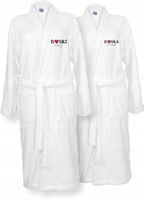 SZLAFROKI BIAŁE Z HAFTEM 2 szt unisex PREZENT z imionami na rocznice ślubu