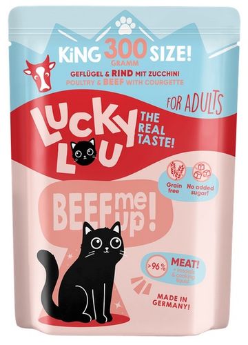 Zdrowa karma dla kota bez zbóż, cukru i GMO Lucky Lou DRÓB i WOŁOWINA 300g na Arena.pl